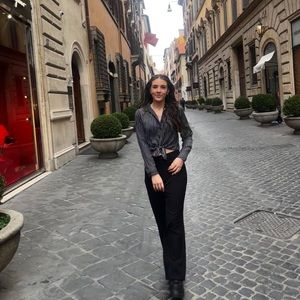 Navy and white long sleeve button down